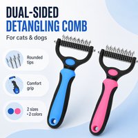 Pet Dematting Comb for Dogs Cats Double Sided Grooming Rake with Rounded Teeth Pet Dog Knotting Comb Dog Hair Remover