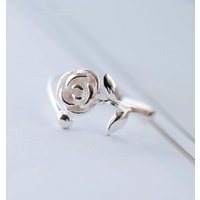 New Literary Handmade Smooth 925 Sterling Silver Fashion Jewelry Leaf Rose Flower Cute Women Opening Rings R089