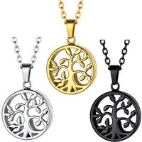 Unisex Stainless Steel Tree of Life Locket Cremation Urn Pendant Necklace For Ashes Round Memorial Jewelry For Pet/Human