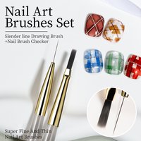 RSNAIL Nail Art Brush Set Vintage Checker Brush Ultra-Fine Drawing Painting Brushes Nail Art Kit with Y2K Style Manicure Tools