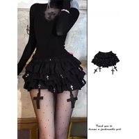 Gothic Cross Black Skirt Women's Puffy Half-length Anti-light Short Skirts Casual Style High Waist Cake Skirt Girls