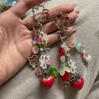 Cute Jewelry Strawberry Bow Keychain Y2K Coquettish Fairytale Lily of the Valley Bag Pendant Charm Jewelry Accessories Keychain