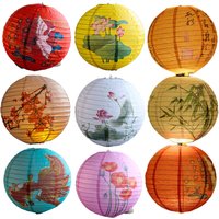 30cm Large Round Paper Lantern with Plum Blossom Print Easy Assemble Hanging Lanterns for Indoor Outdoor Garden Event Decorating