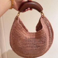 Fashion Hollow Straw Bag Halfmoon Woven Women Handbags Handmade Summer Beach Bags Luxury Designer Round Hobos Bag 2025
