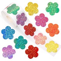 500pcs Laser Flower Sticker Roll Cute Flower Shape Sealing Sticker Color Waterproof Self-adhesive Sticker Gift Packaging Sticker