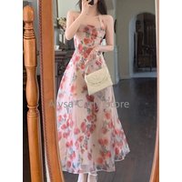 Floral Backless Sexy Dress Women Elegant Chic Y2k Casual Vintage Fairy Dress Female 2022 Summer Korean Beach Evening Party Dress