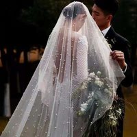 New White Pearls Bridal Veil 2 Tiers Elegant Wedding Veil Face Covered with Comb for Wedding Sweethearts
