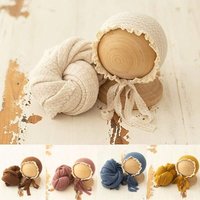 Baby Wraps Hats Set Newborn Photography Props Stretch Soft Houndstooth Wrap Cap Infant Photo Backdrop Shoot Studio Accessories