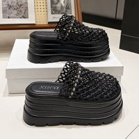 Summer Women Woven Mesh Hollow Out Rhinestone Thicken Wedge Platform Slides Sandals Casual Clog Slippers Mules Shoes for Ladies