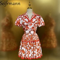 Seifrmann Casual printed women's collar short sleeved cotton top+ skirt set 2026 summer fashion two-piece set