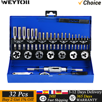 HSS Tap Die Set MeaccelerWrown Cut M3-M12 Outil de filetage à la main Carbure de tungstène Tap Die Filetage de vis Outil exécutif Bit Set 32 pièces