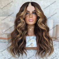 Highlight Human Hair Honey Brown1x4 Opening V Part Wigs with Clips Glueless 30Inches Dark Brown V Part Wigs for Women Easy Wear