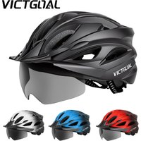 VICTGOAL 3-IN-1 Bike Helmet with LED Backlight, Sun Visor, Magnetic Goggles for Men Women E-Bike MTB BMX Outdoor Cycling Helmets