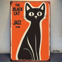 Black Cat Jazz Club Vintage Metal Sign - Retro Music Bar Poster for Man Cave Cafe, Nostalgic Iron Wall Art Decor