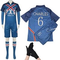 Anime CHARLES Cosplay Kostüme Herren Fußballverein Trikot # 6-teiliges Charles Fußball-Uniform Halloween-Party-Set