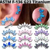 1PC G23 Titanium 7 Marquis Zircon Labret Lip Ring Internal Thread Opal Ear Cartilage Tragus Helix Daith Body Jewelry