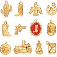 3Pcs Hat/Boxing Gloves/Boots/Tropical Cactus Charm Stainless Steel Hip-Hop Cowboy Pendants DIY Bracelet Necklace Jewelry Making