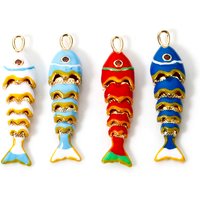 1 Piece Brass Ocean Jewelry 3D Fish Animal Movable Pendants 18K Real Gold Plated Enamel Charms For Necklace DIY 4.1cm x 1cm