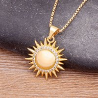 Nidin Korean Fashion Popular Style Temperament Sun Shape Gold Plated Cubic Zirconia Pendant Boho Chain Necklace Jewelry Gift