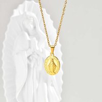 18K Gold Plated Virgin Mary Pendant Necklace For Women Stainless Steel Chain Choker Necklaces Religious Pray Jewelry Gift