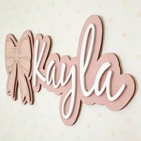 Customizable Bow-Shaped Wooden Wall Plaque Baby Nursery Sign with Name And Date Personalized Housewarming Gift Durable