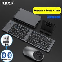 HKYC Mini two fold the third mock examination Bluetooth 2.4G keyboard and mouse set type-c charging tablet