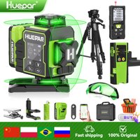 Huepar W04CG 4D-Laser-Nivelliergerät, 16 Linien, grünes Kreuzlinien-Bluetooth-Laser-Nivelliergerät mit elektrisch drehbarer Basis und großem LCD-Bildschirm
