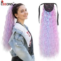 Leeons Corn Hair Pony Tails Hairpieces For Women 24" Mix Color Ponytail Curly Wrap Around Hair Extensions High Temperature Fiber