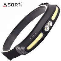 Powerful 210°Wide Beam COB+LED Headlamp 350 Lumen Soft Light Headlight USB C Rechargeable Red Light Adjustable Headband Headlamp