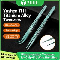 2UUL Titanium Alloy Tweezers BGA IC Chip Flying Wire Repair Forceps Motherboard Precise Electronics Green Tweezers