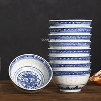 4--10 Inch Ceramic Bowls Jingdezhen Blue and White Porcelain Ramen Bowls Home Exquisite Salad Bowls Kitchen Ceramic Tableware