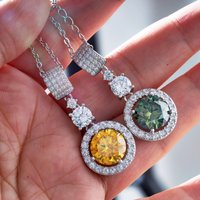 5ct moissanite diamond pendant necklace with certificate blue green pink color round shape d color vvs moissanite jewerly gift