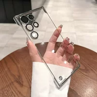 Plating Transparent Frameless Phone Case for Samsung S26 S25 S24 Plus S23 S22 S26 Ultra Camera Lens Protection Shockproof Cover
