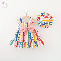 Robe de soirée colorée pour petites filles, tenue de princesse avec nœud papillon, à pois, avec chapeau, pour enfants de 0 à 3 ans, ensemble de 2 pièces