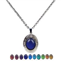 Cool Temperature Oval Locket Pendant Mood Changing Necklace Emotion Color Change Jewelry for Men Women Lovers Photo Frame Box image 3