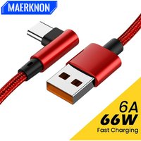 6A Type C Cable 90 Degree Elbow Fast Charging Type C Cable For iPhone 16 15 Xiaomi Huawei Mate 50 P60 Nova 11 USB Charger Cable