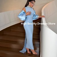 Prom Dresses New Light Blue Sparkly Collar Removable Flare Sleeve Bow Back Split Midi Dress Engagement Gala Outfit Customized