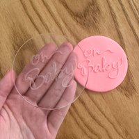 Oh Baby Acrylic Cookie Embosser Stamp - Baby Shower Fondant Embossing Mold, DIY Baking Tool for Cake & Cookie Decoration