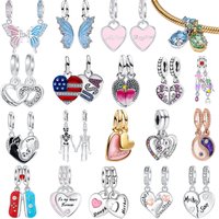 Original 925 Sterling Silver Charms Two-in-One Butterfly Heart Cat Beads Pendant Bracelets Necklaces Womens DIY Jewelry Gift