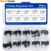 50pcs Voltage Regulator Kit 10 values T0-220 Stabilivolt LM317T L7805 L7806 L7808 L7809 L7810 L7812 L7815 L7818 L7824