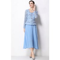 Women's Summer Autumn Embroidery Formal Evening Dress Hollow out Full Sleeve Lace Chiffon Long Dress Pleated Lady Party Vestidos