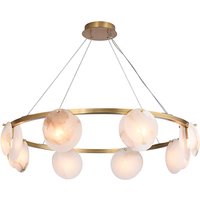 Upgrade Your Home With Our Exquisite LED Alabaster Chandelier Crafted From Natural Marble Stone Dimming Function Gold Chrome