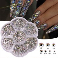 1box 3D Sparkly AB Crystals Nail Rhinestone SS4-SS16 3D Flatback Round Glass Nail Diamonds Gems 3150pcs AB Gems Nail Charms D2$