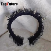 Subculture Y2K GIRL Women's Harajuku Steampunk Gothic Lolita Punk Dark lace rivet Pointed nail black eadband hair band Accessory