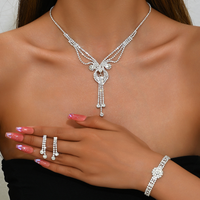 New diamond-studded Y-shaped necklace, earrings and bracelet set - fashionable evening dress jewelry. Wife's Gift