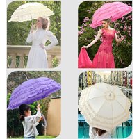 Gothic Lolita Cute Princess Lace Umbrella Long Handle Semiautomatic Large Marriage Parasol for Women
