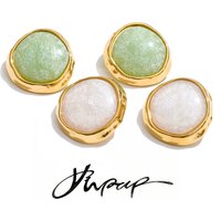 Yhpup White Green Stainless Steel Resin Acrylic Round Stud Earrings 2026 Fashion Spring Summer Style Popular New Jewelry Gift