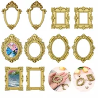 10pcs Vintage Resin Mini Picture Frame Elegant Baroque Wall Mounted Display Cases Simulation Photo Frame Shoot Props Desk Decor