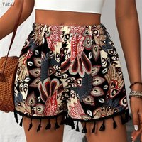 Casual Floral Print Short Pants Women's Summer Vacation Fashion Lace Trimmed Five-Quarter Length Regular Style European Series