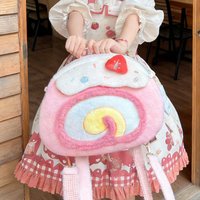 Cute Swiss Roll Cake Plush Backpack Kawaii Dessert Design Crossbody Bag Large Capacity Lolita Style Fluffy Shoulder Bag Girls